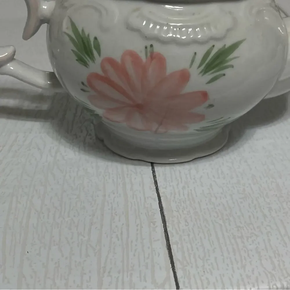 Vintage Pink Floral Teapot White Ceramic Cottage Decor